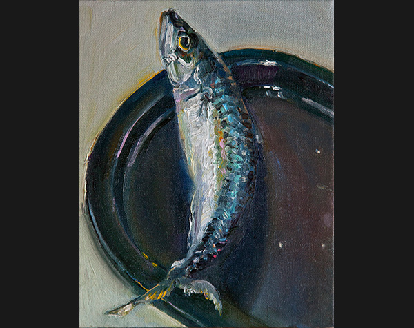 Mackerel on a Black Plate